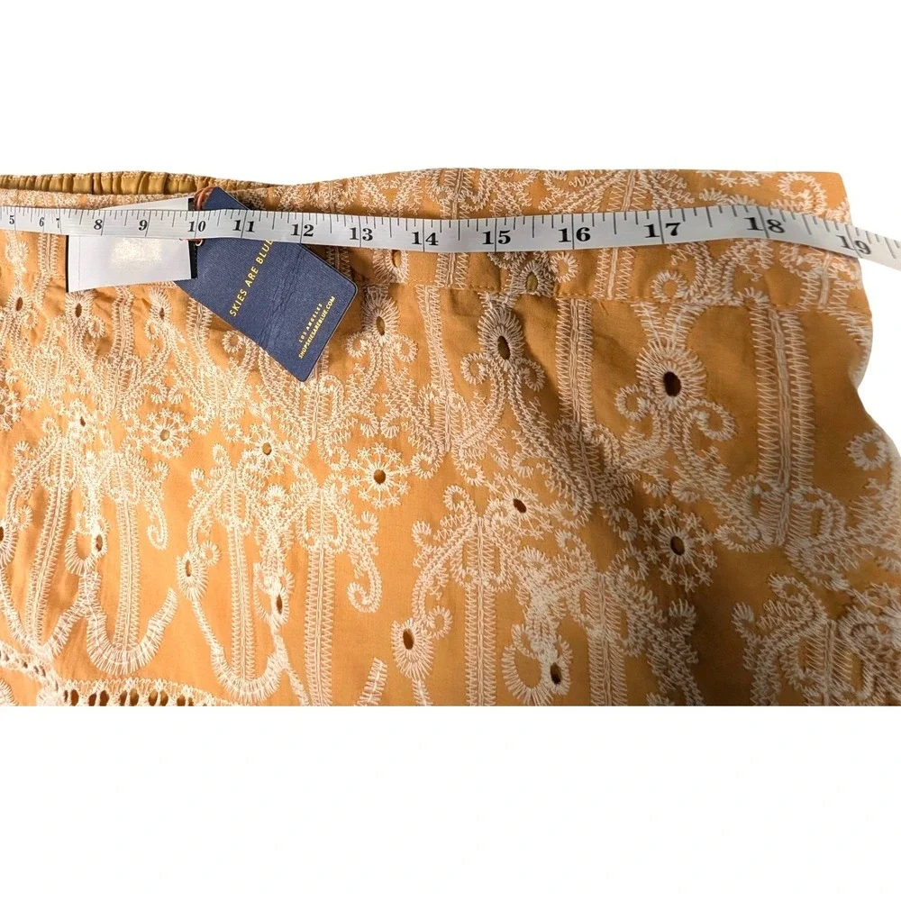 Skies Are Blue Yellow Eyelet Mini Skirt Scalloped Hem Peasant Lined Size 1X - Picture 7 of 9